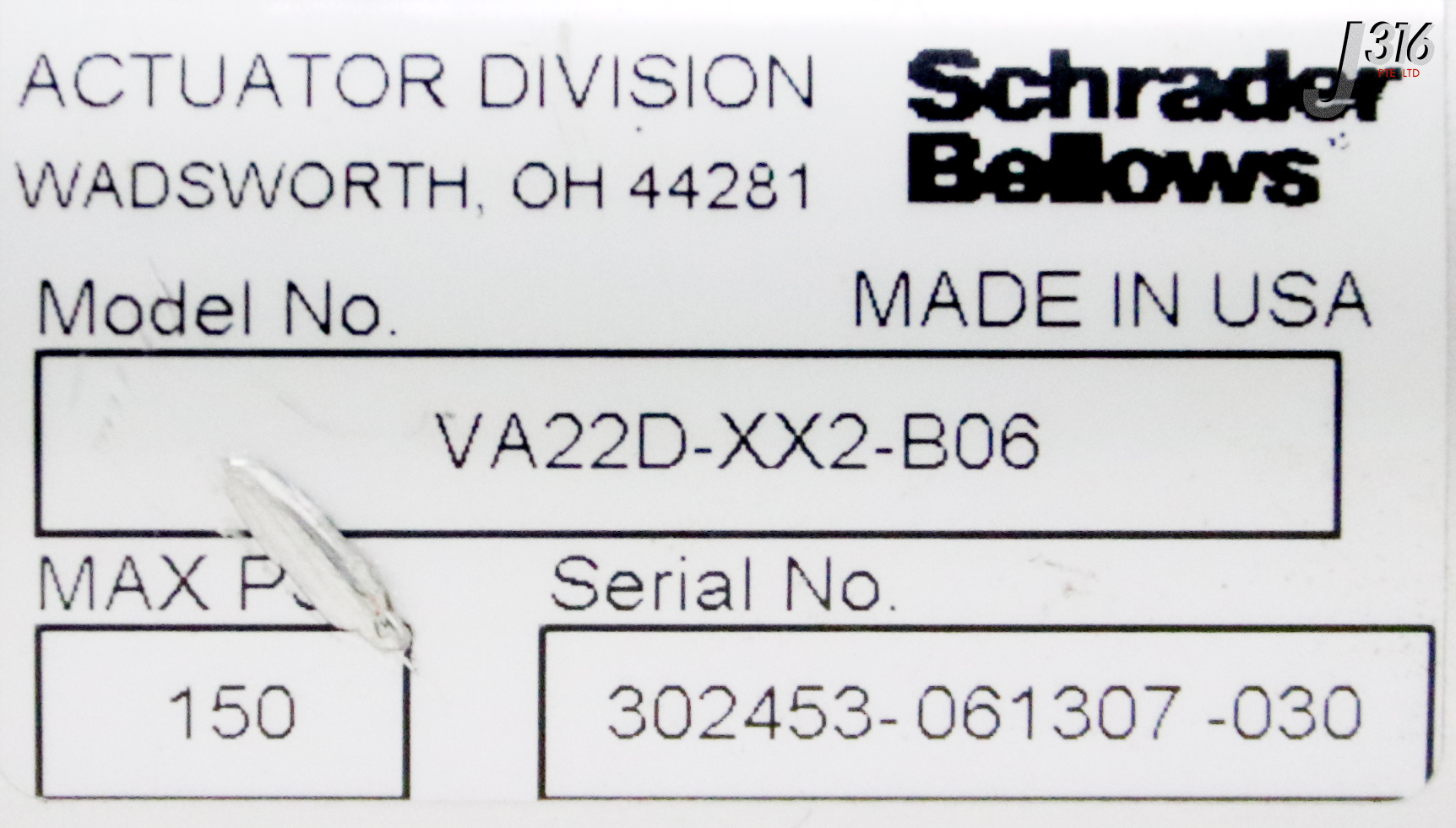37695 SCHRADER BELLOWS PNEUMATIC ROTARY AIR ACTUATOR VA22D-XX2-B06